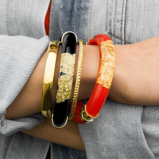 SAMPLE SALE - Large Gold Leaf Thin Cabochon Lucite Bangles